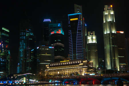 10 September 2010, Singapore: Singapore's financial district by the waterfront at night.のeditorial素材