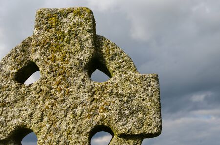 Old stone cross on the Hill of Tara in Irelandの写真素材
