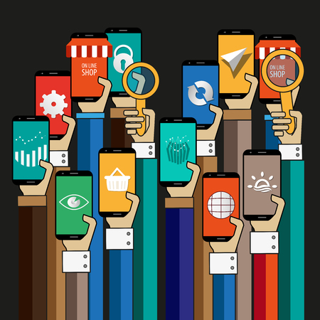Hands Up With smartphone backgroundのイラスト素材