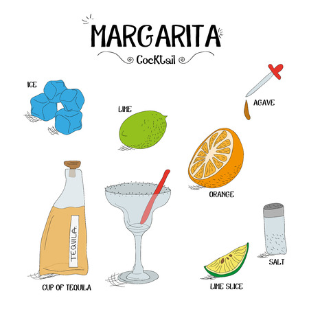 how to make a Margarita cocktail set with ingredients for restaurants and bar business vector illustrationのイラスト素材