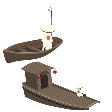 Wizard and a wooden boatのイラスト素材