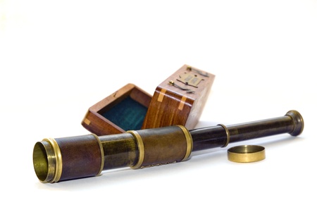 Picture of a souvenir a telescope, isolation on the whiteの写真素材