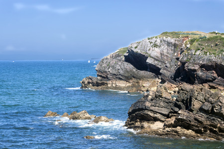 a magnificent view of a landscape of a cliff in Candas Asturiasの写真素材