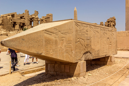 a horizontal view of a remain of the Obelisk of Hatshepsut in the temple of Karnak, Luxor, Egyptのeditorial素材