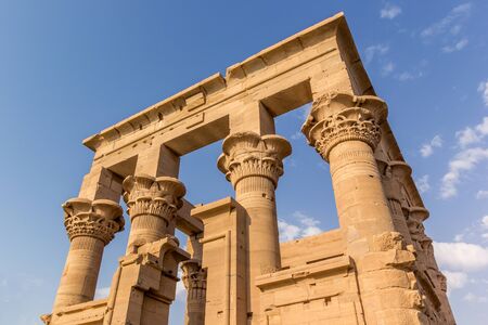 horizontal view of a detail of the Trajan Kiosk, Philae Temple, Lake Nasser, Egyptの写真素材