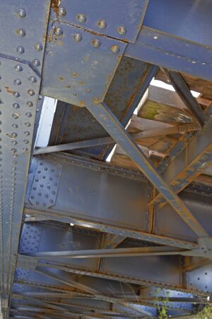 a vertical view of the downside of some railway tracks