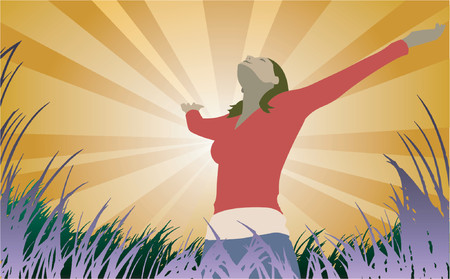 Woman spreads her arms out under the sun, vectorのイラスト素材