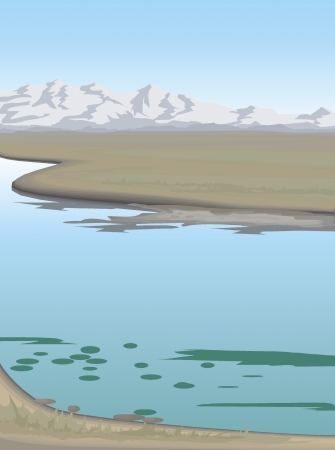 landscape expanse of hills and river hills dotted whiteのイラスト素材