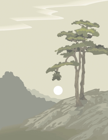 landscape hills in the afternoonのイラスト素材