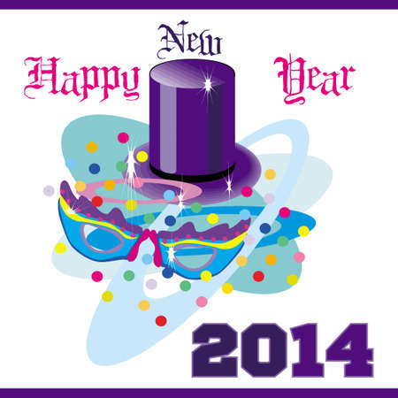 happy new year with a hat and maskのイラスト素材