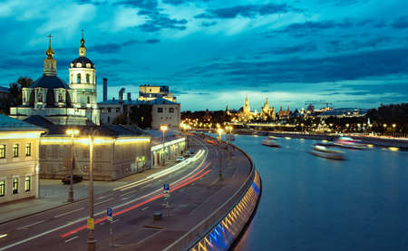 Moscow, Russia - September 11, 2020: Evening view of the Moscow Kremlin and Moscow river.のeditorial素材