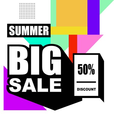 Big sale abstract memphis style web banner. Fashion and travel discount poster. Vector holiday Abstract colorful illustration with special offer and promotion.のイラスト素材