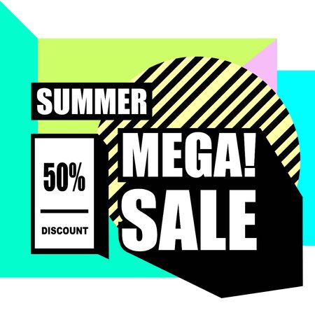 Big sale abstract memphis style web banner. Fashion and travel discount poster. Vector holiday Abstract colorful illustration with special offer and promotion.のイラスト素材