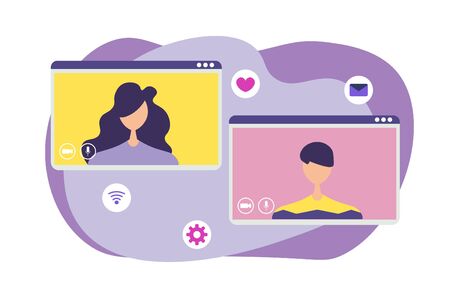 Video call conference, working from home, social distancing, business discussionのイラスト素材