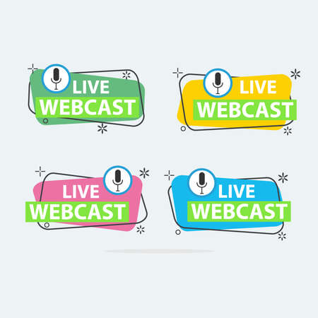 Live Webinar Button, icon, emblem label Vector illustration flat linear badge and banner, scroll, sticker, ribbon, embem, background, poster.のイラスト素材