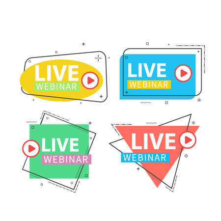 Live Webinar Button, icon, emblem label Vector illustration flat linear badge and banner, scroll, sticker, ribbon, embem, background, poster.のイラスト素材