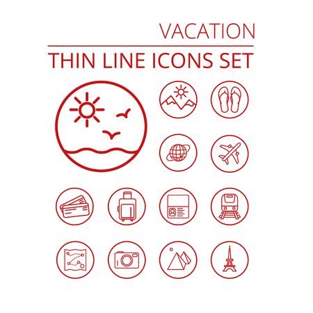 Vacation thin line icons set EPS10 vectorのイラスト素材