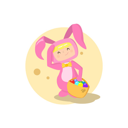 Vector girl wearing easter bunny costume illustration on a white backgroundのイラスト素材