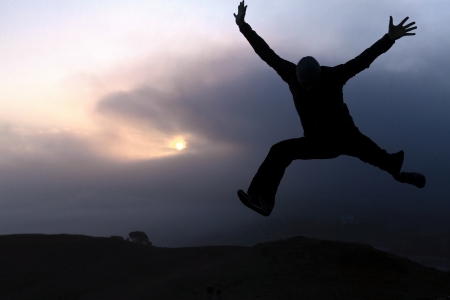 Jumping for Joy at Sunriseの写真素材