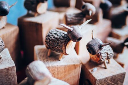 The Wooden Buffalo on woods at the market,The Wooden Buffalo model.