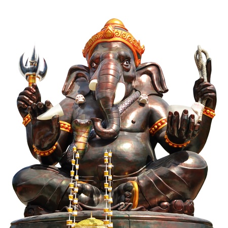Sculpture Hindu God Ganesha isolated on white backgroundの写真素材
