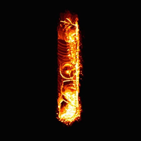 Fire alphabet I on black backgroundの写真素材