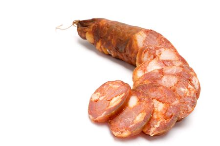 One Smoked pork sausage, portuguese chouriço, smoked blood sausageの写真素材