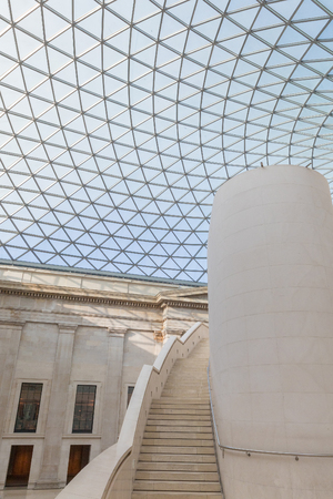 Interior view to the architecural details of the glass dome and stairs of a museum in Londonのeditorial素材