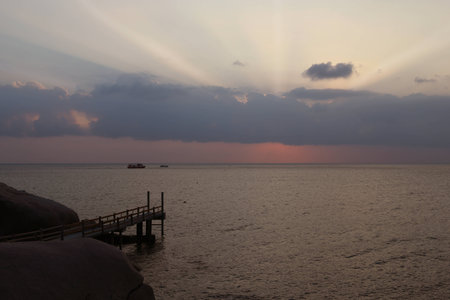 Sunset on the sea bridge  feel lonely 	の写真素材