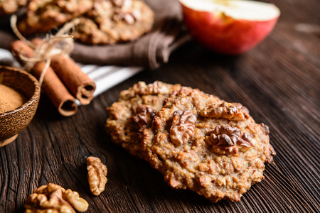 Apple cookies with walnut, honey, oatmeal and cinnamonの写真素材