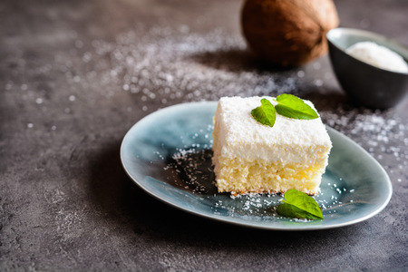 Delicious cake with coconut and ricotta toppingの写真素材