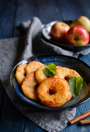 Delicious fried apple rings in a batterの写真素材