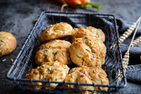 Gulerodsbrud - traditional Danish carrot and sunflower seed rollsの写真素材
