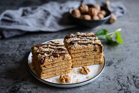 Slices of traditional Marlenka cakeの写真素材