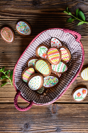 Homemade Easter egg sugar cookies with royal icingの写真素材