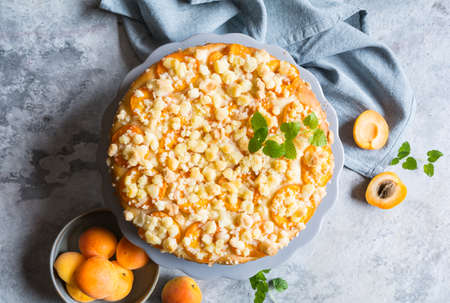Juicy homemade apricot pie topped with streusel