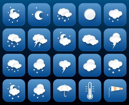 Twenty Blue Weather Square Paper Icons Set.のイラスト素材
