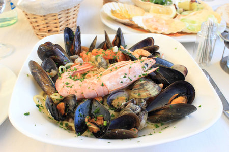 Seafood spaghetti  italian foodの写真素材