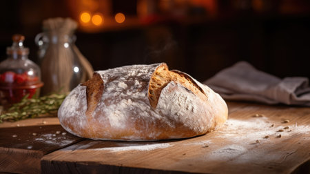 Bakery Bliss: Freshly Baked Artisan Bread. Loaf of bread. Bakery, rustic, bread creation, artisan bread.の素材