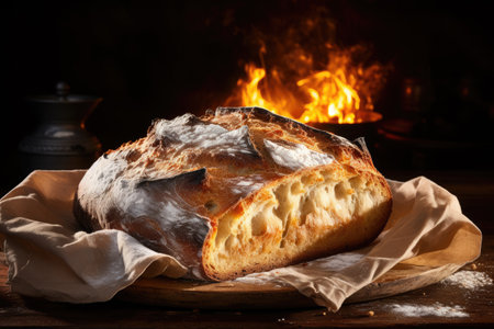 Bakery Bliss: Freshly Baked Artisan Bread. Loaf of bread. Bakery, rustic, bread creation, artisan bread.の素材