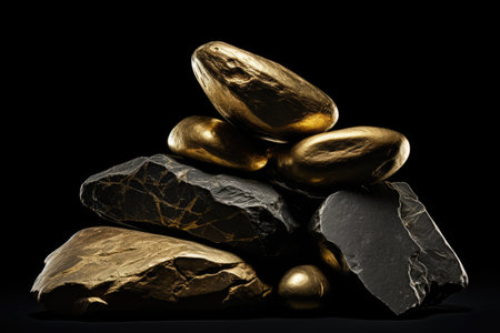 Black and Gold Smooth Polished Zen Stones.の素材