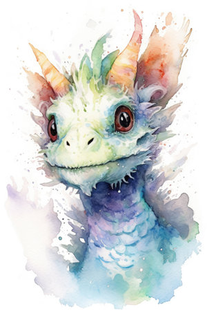 Baby dragon, watercolor.の素材