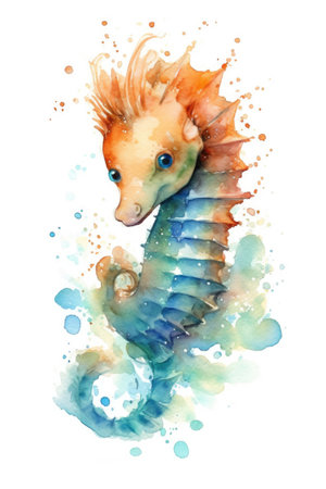 Baby sea horse, watercolor.の素材