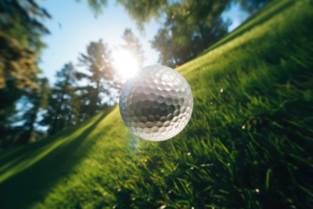 The Golf ball in the air. Close to Groundの素材