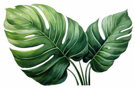 Leaves and foliage. Watercolor tropical transparent plants and leaves. Isolatedの素材