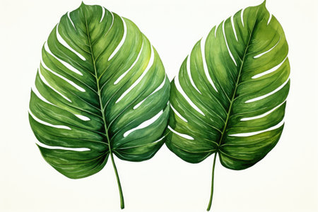 Leaves and foliage. Watercolor tropical transparent plants and leaves. Isolatedの素材
