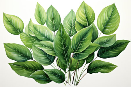 Leaves and foliage. Watercolor tropical transparent plants and leaves. Isolatedの素材