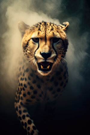 Cheetah (Acinonyx jubatus) in the smokeの素材