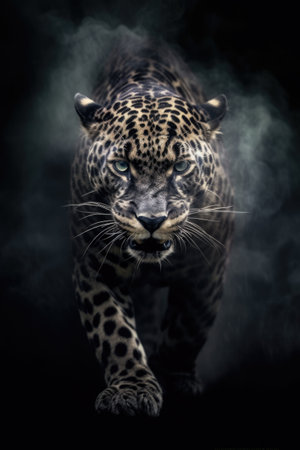 Leopard in smoke on a dark background. 3d rendering.の素材