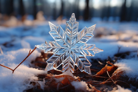 Snowflake Close-up. Frozen Elegance. Christmas Magic. Macro snowflake.の素材